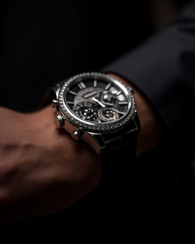 손목에 착용한 명품 시계, 정교한 다이얼