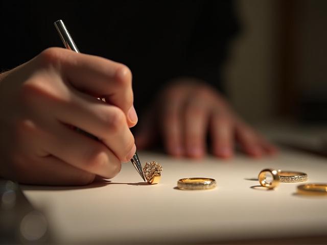 장인이 보석 디자인을 스케치하고 작업하는 모습