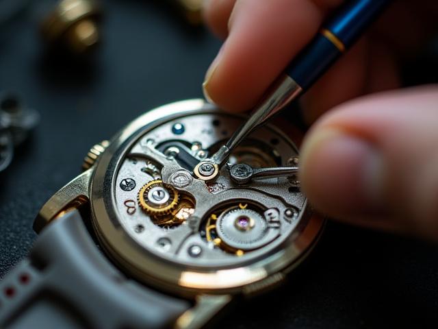 시계 장인의 정밀한 도구와 복잡한 시계 무브먼트 클로즈업
